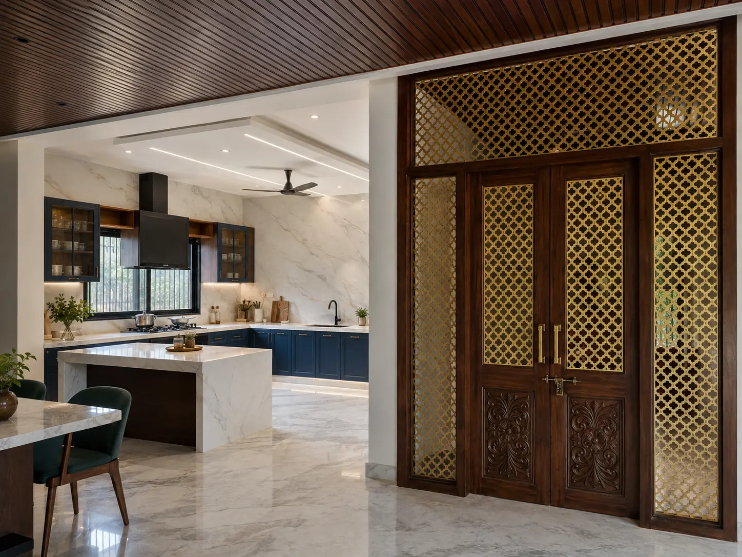 Bedroom of the Vita villa with a wardrobe wall and cove lighting