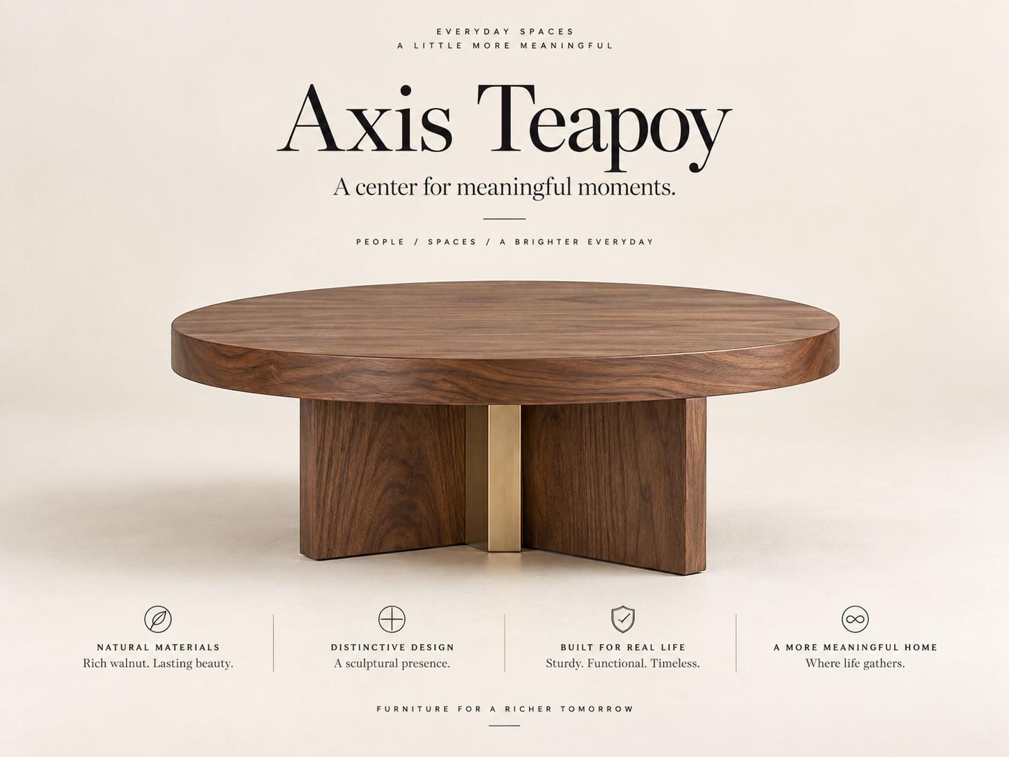 Axis Teapoy by PAMA — round timber centre table on a cross-form base, studio photograph